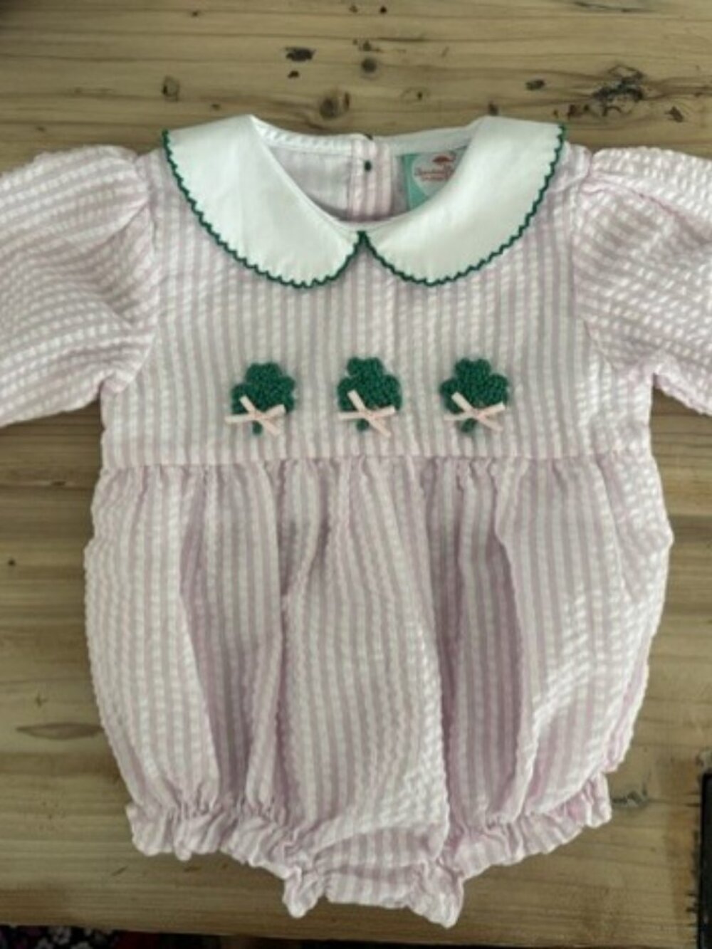 The Smocked Flamingo St Patricks Day Bubble. Size 0-3 months